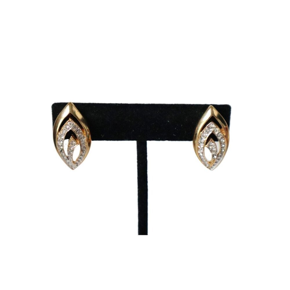Vintage Pierced Earrings Gold Toned with Rhinestones